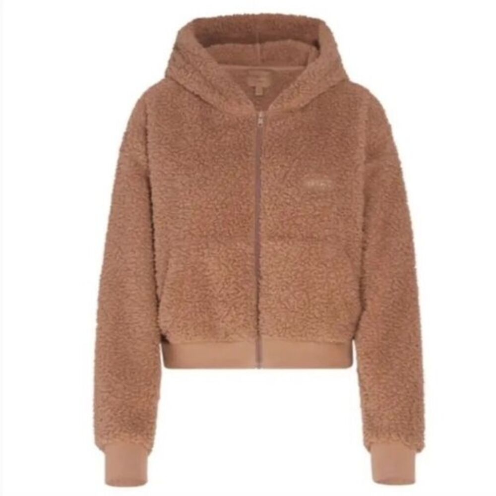 Skims Women’s Size L Teddy Zip‎ Up Hoodie Tigers Eye Brown Comfy Sherpa Lounge